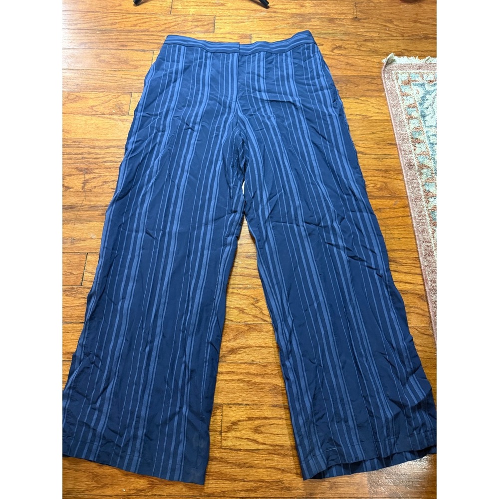 Club Monaco Womens Navy Blue Striped Wide Leg Trousers Side Slit Pants Size 12